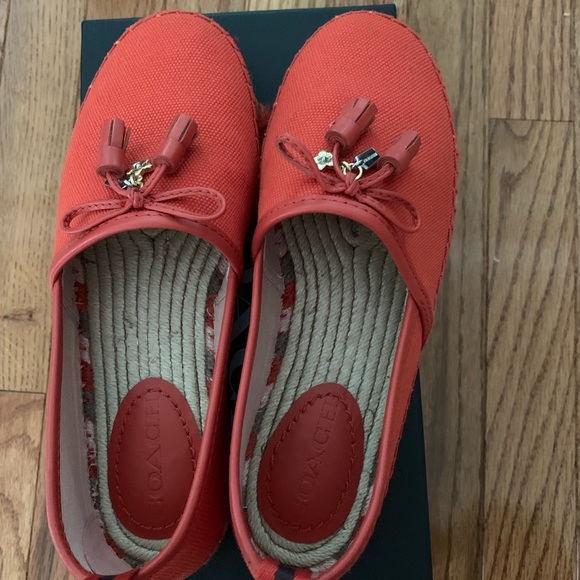 Coach Madison Espadrille canvas bow in orange red - Picture 1 of 5